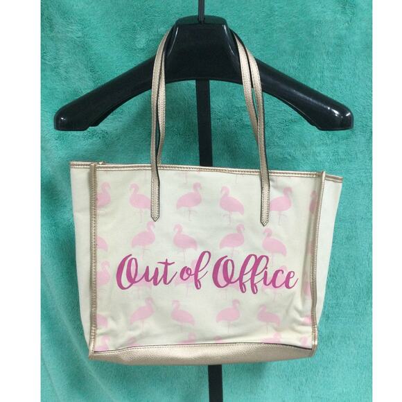 Canvas Flamingo Tote Bag with rose gold trim - Picture 1 of 6